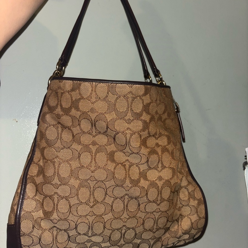 Coach Phoebe Brown & Tan Signature Canvas Shoulder Bag